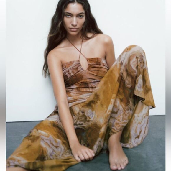 Zara tie back printed pure silk dress (Rare Find) - Picture 7 of 10